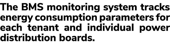 The BMS monitoring system tracks energy consumption parameters for each tenant and individual power distribution boar...